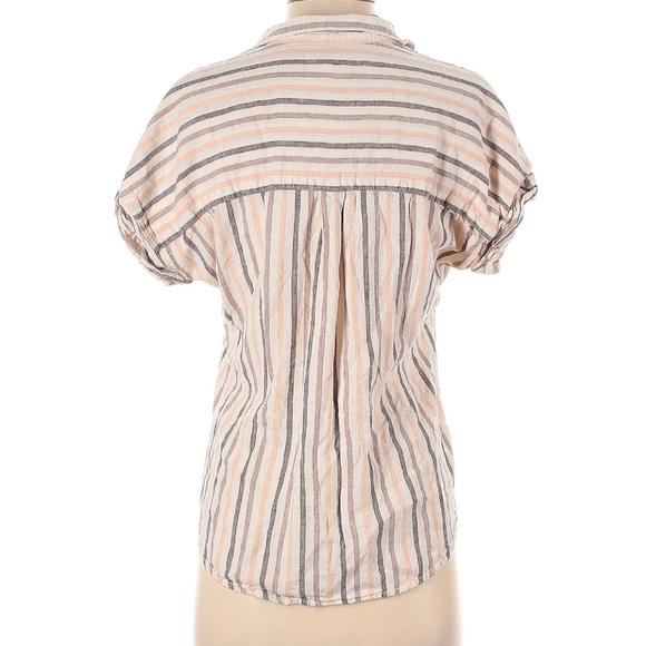 Thread & Supply Linen Retro Striped Shirt, size small, Mocha/beige/pastel orange - Picture 2 of 13